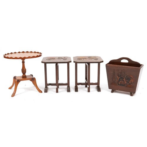 887 - Occasional furniture comprising an oak drop leaf table, yew wood occasional table, pair of Chinese c... 