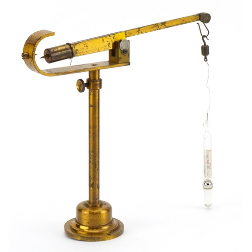 222 - Set of antique brass specific gravity balances with Reimann's thermometer housed in a fitted wooden ... 