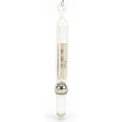 222 - Set of antique brass specific gravity balances with Reimann's thermometer housed in a fitted wooden ... 