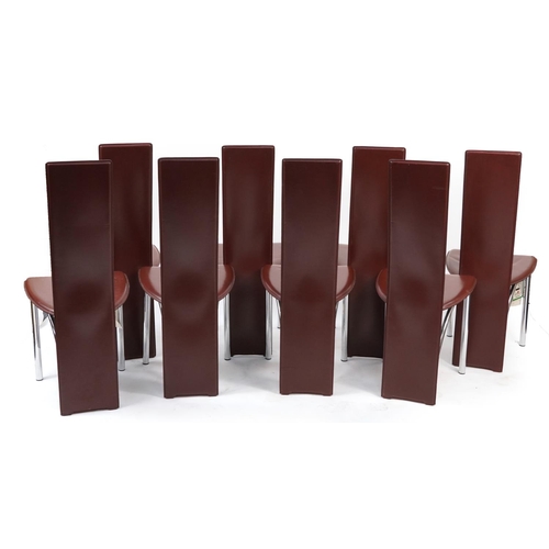 867 - Set eight Frag Cipro chairs with brown upholstered backs and seats, each 104cm high