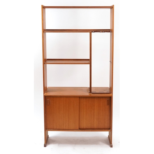 930 - Vintage teak effect room divider bookcase with sliding doors, 176.5cm H x 87cm W x 40.5cm D