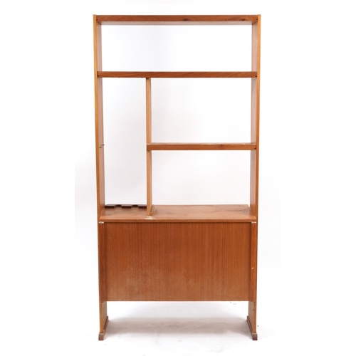 930 - Vintage teak effect room divider bookcase with sliding doors, 176.5cm H x 87cm W x 40.5cm D