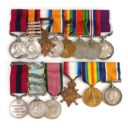 British military Victorian and later fourteen medal group relating to Colour Sergeant Major J McDonald and Sergeant R McDonald comprising Distinguished Conduct Medal awarded to CORPLJOHNMCDONALD.28THREGT, Crimea medal with Alama, Inkermann and Sebastopol bars awarded to 3033.SERJT.JOHN.MCDONALD.28TH.REGT, Turkish Crimea medal awarded to COLR.SERGTJ.MCDONALD.28TH.REGT, Distinguished Conduct Medal awarded to 4749C.S.MJRMACDONALD.I/S.GDS, queens South Africa medal with 1901, 1902, Orange free state and cape colony bars awarded to 7626PTEJ.MACDONALDMANCHESTER REGT,1914-1918 medal awarded to 4749W.O.CL.2J.MACDONALD.S.GDS, Victory Medal awarded to 4749W.O.CL.2JACDONALD.S.GDS, Defence Medal medal awarded to R.S.M.J.MACDONALD.D.C.M.R.SXREGT, War Medal 1939–1945 awarded to R.S.M.J.MACDONALD.D.C.M.R.SXREGT, long service and good conduct medal awarded to 4749C.S.MJRJ.MCDONALD.D.C.M.S.GDS and a World War I trio with Mons Star awarded to 37552SJT.R.MCDONALD.R.A