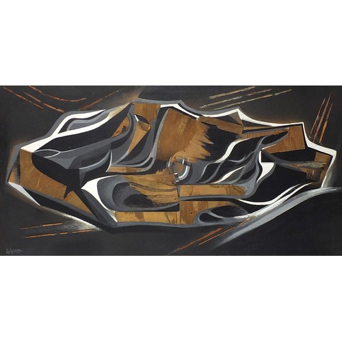 150 - Leonard Wyatt - Meteorite - Black & Gold, oil and relief mixed media on canvas, inscribed verso, fra... 