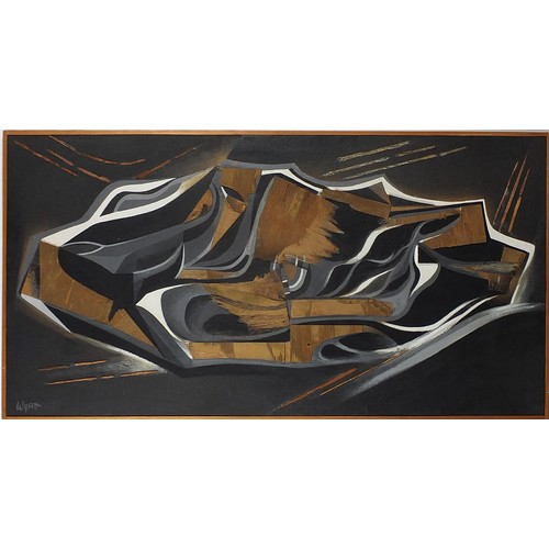 150 - Leonard Wyatt - Meteorite - Black & Gold, oil and relief mixed media on canvas, inscribed verso, fra... 