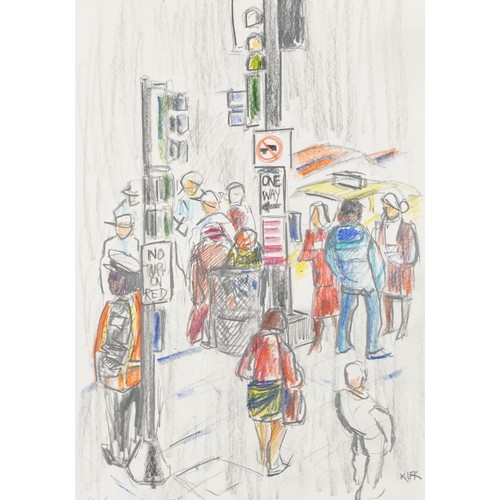 294 - Karel Lek - Chicago, street scenes and figures, five Welsh pencil, pen and crayon washes, mounted as... 