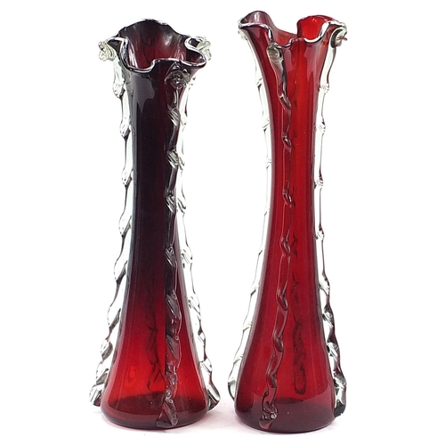 690 - Large pair of Murano ruby glass vases, 52cm high