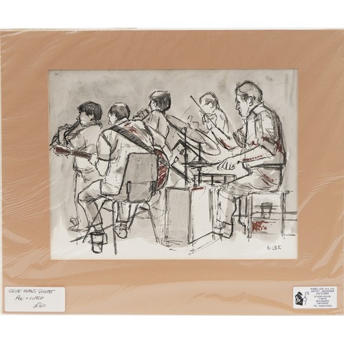 316 - Karel Lek - Clive Evans Quintet, Welsh pen and ink wash on paper, inscribed verso, mounted, unframed... 