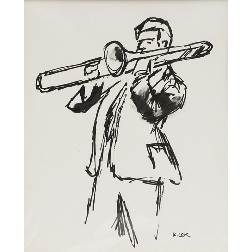 320 - Karel Lek - Roy Williams & Ian Royle, two Welsh pen and ink drawings, each mounted, unframed, the la... 