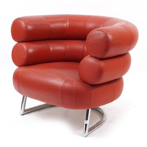 884 - Art Deco style leather and chrome tub chair, 74cm high