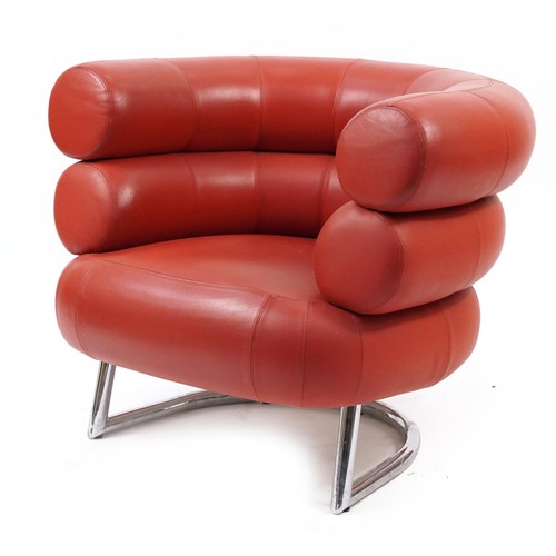 885 - Art Deco style leather and chrome tub chair, 74cm high