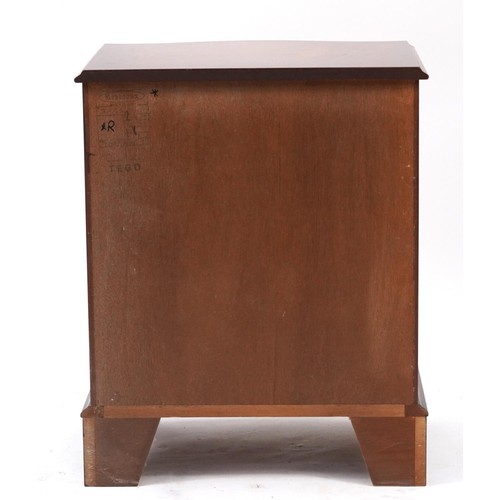 892 - Mahogany serpentine front three drawer chest, 66cm H x 53.5cm W x 42cm D