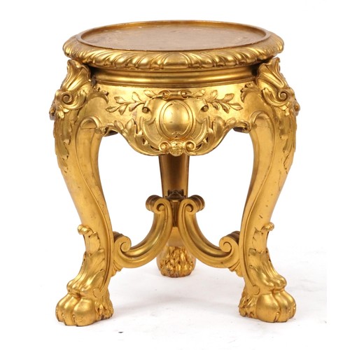 920 - French style circular gilt wood occasional table carved with acanthus leaves and shells, 57cm high x... 