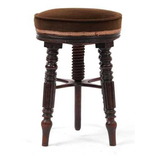 883 - Victorian adjustable piano stool with upholstered seat, 45cm high