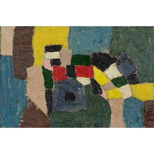 480 - Abstract composition, geometric shapes, French school impasto oil on canvas, mounted and framed, 80c... 