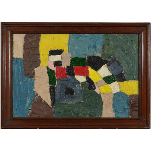 480 - Abstract composition, geometric shapes, French school impasto oil on canvas, mounted and framed, 80c... 