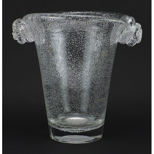 565 - Daum Nancy, French glass Champagne bucket with twin handles, etched Daum Nancy France, 28cm high