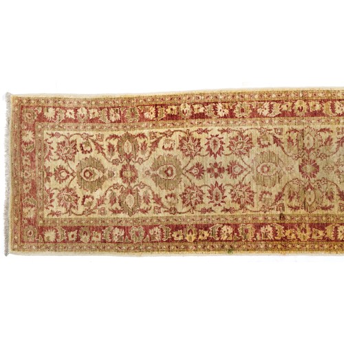 859 - Afghan Ziegler cream and red ground carpet runner, 300cm x 78cm