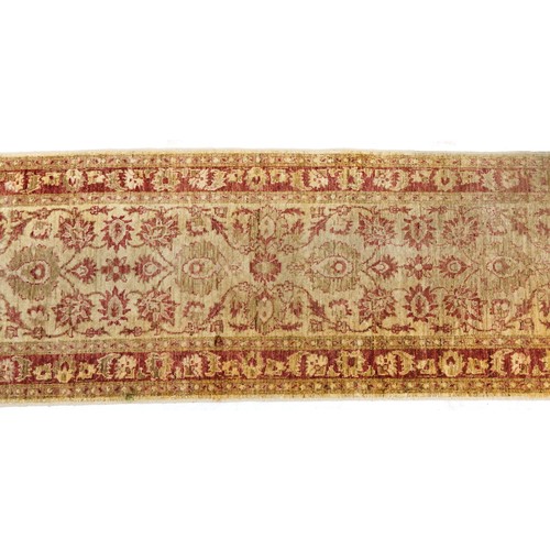 859 - Afghan Ziegler cream and red ground carpet runner, 300cm x 78cm