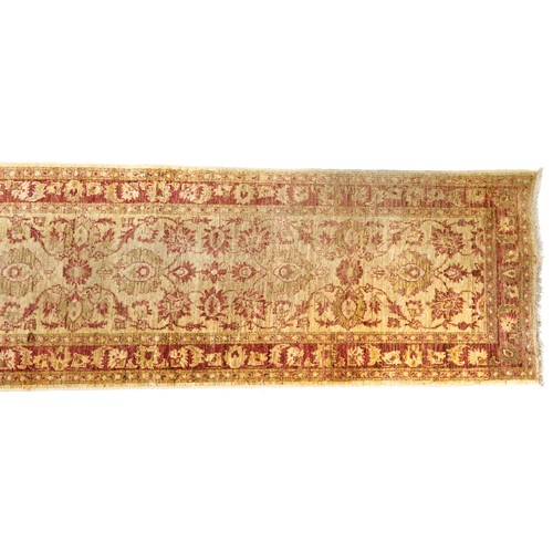 859 - Afghan Ziegler cream and red ground carpet runner, 300cm x 78cm