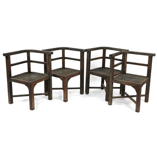 854 - Shipping interest teak garden table and four chairs, made from teak taken from HMS Powerful circa 19... 