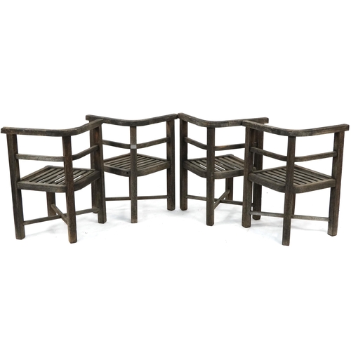 854 - Shipping interest teak garden table and four chairs, made from teak taken from HMS Powerful circa 19... 