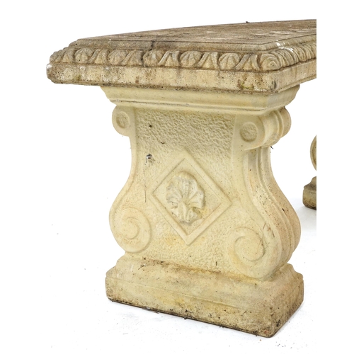 953 - Garden stoneware bench, 50cm H x 112cm W x 43cm D