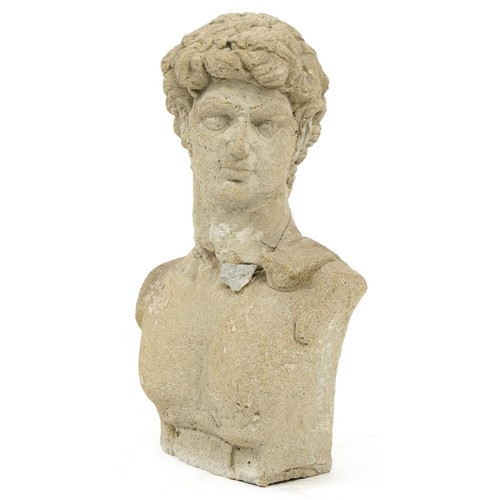 952 - Garden stoneware bust of David, 41cm high