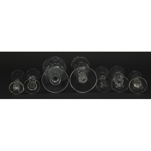 101 - Seven antique glasses including an 18th century rummer with heraldic engraving, the largest 21cm hig... 