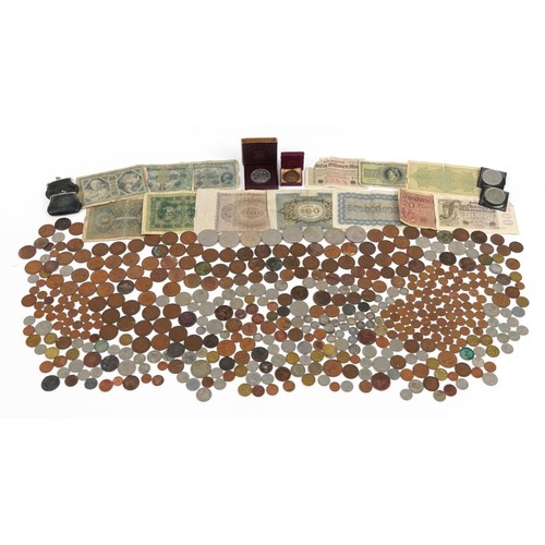 2523 - Collection of antique and later coinage and bank notes, some silver including festival of Britain cr... 