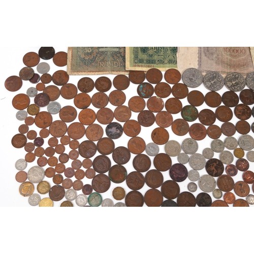 2523 - Collection of antique and later coinage and bank notes, some silver including festival of Britain cr... 