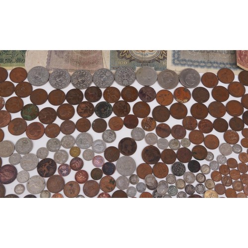 2523 - Collection of antique and later coinage and bank notes, some silver including festival of Britain cr... 