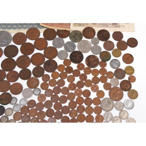 2523 - Collection of antique and later coinage and bank notes, some silver including festival of Britain cr... 