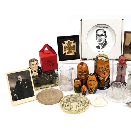 779 - Political and commemorative sundry items including Lord Derby plaster plaque, Winston Churchill pict... 