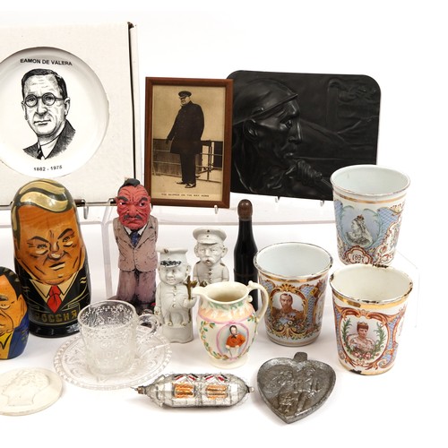 779 - Political and commemorative sundry items including Lord Derby plaster plaque, Winston Churchill pict... 