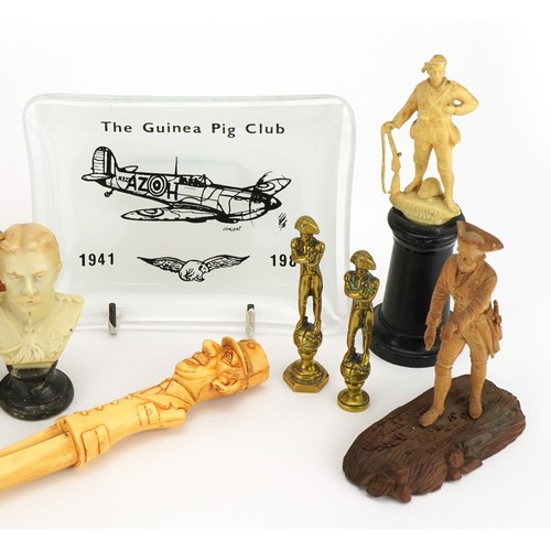 631 - Military and political interest collectables including Guinea Pig Club glass dish, two pens in the f... 