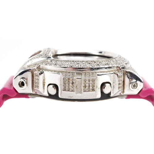 1592 - Casio, ladies Casio G-Shock wristwatch with diamond set bezel, the case 49mm wide