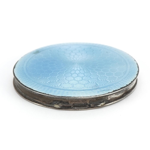 167 - Henry Clifford Davis, Art Deco silver and guilloche enamel compact with engine turned back and mirro... 