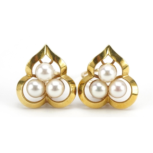 1134 - Tiffany & Co, pair of 18ct gold cultured pearl cluster clip on earrings, 2.0cm high, 10.8g