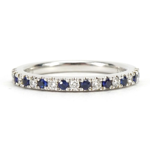 1145 - 18ct white gold sapphire and diamond half eternity ring, the band stamped 0.12ct, size L, 2.9g