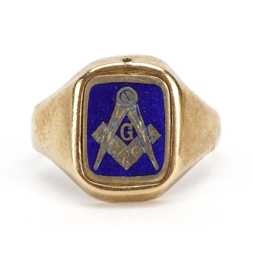 1137 - 9ct gold and enamel masonic signet ring, London 1968, size P, 4.7g