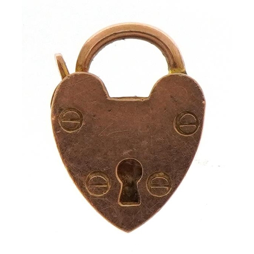 1532 - 9ct rose gold love heart padlock, 1.1cm high, 0.5g