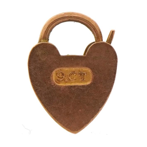 1532 - 9ct rose gold love heart padlock, 1.1cm high, 0.5g