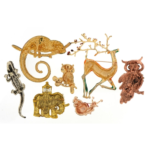 1531 - Seven jewelled and enamel animal and insect brooches including reindeer, snail and Indian elephant, ... 