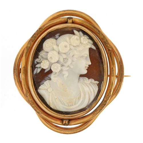 1564 - Antique yellow metal cameo mourning brooch with rotating centre housed in a H P Turner Waltham watch... 