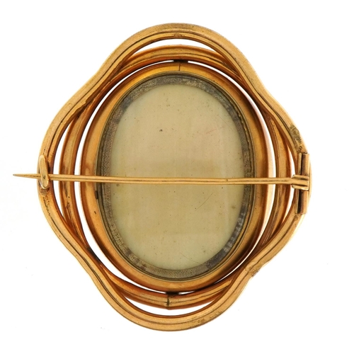 1564 - Antique yellow metal cameo mourning brooch with rotating centre housed in a H P Turner Waltham watch... 