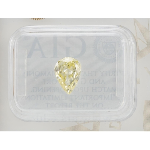 1091 - Loose fancy yellow pear brilliant cut diamond, 0.79 carat, with GIA certificate