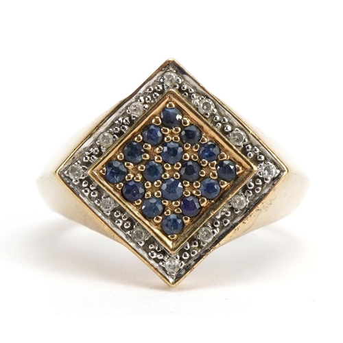 1119 - 9ct gold sapphire and diamond cluster ring, size S/T, 9.2g