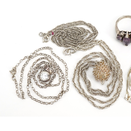 1548 - Silver and white metal jewellery including a pair of silver gilt clear stone drop earrings, solitair... 