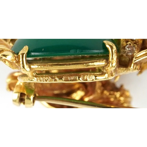 1014 - 1960's 18ct gold cabochon jade dog brooch set with diamonds and rubies, London 1967 3.9cm high, 17.2... 